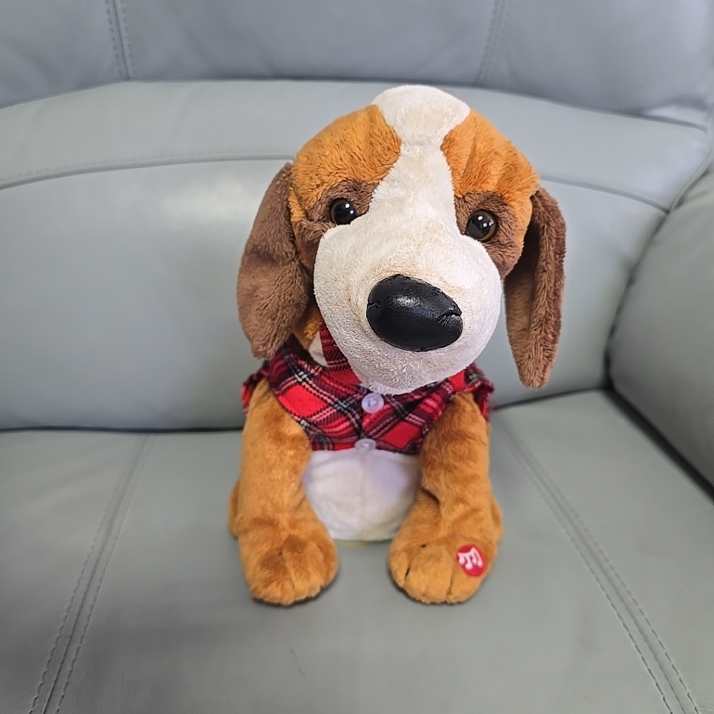 Tony Development Stuffed Toys Christmas Singing Brown And White Dog Parts